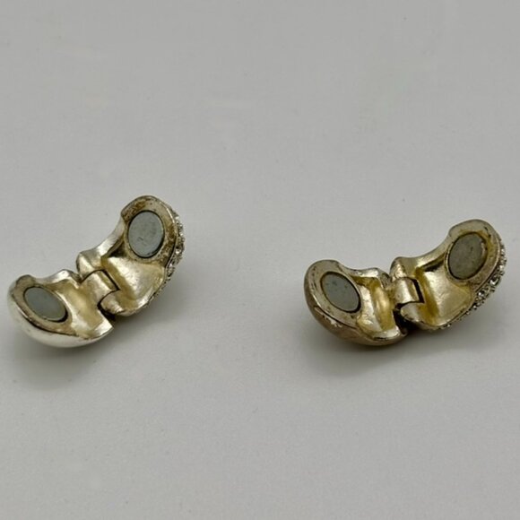 Vintage Monet Magnetic Clip Pave Rhinestone Earrings/Faux Pave Diamonds, Signed - Picture 7 of 10